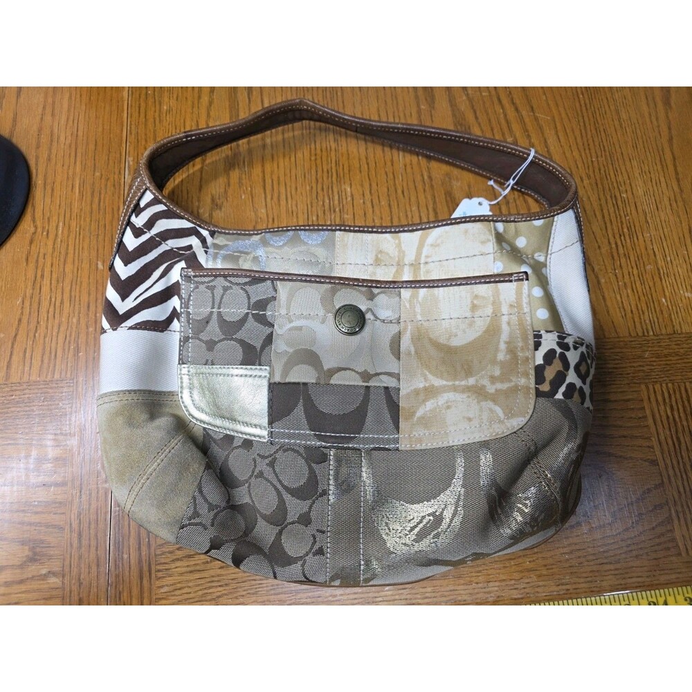 Coach Brown Tan Ivory Patchwork Ergo XL Hobo Handbag Purse Bag 10808